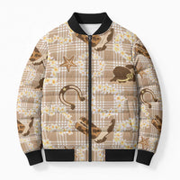 Aloha Hawaii Paniolo Khaki Palaka Bomber Puffer Jacket Coastal Rodeo - Polynesian Pride