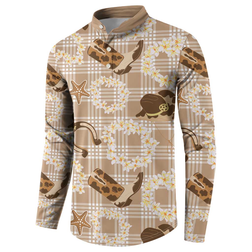 Aloha Hawaii Paniolo Khaki Palaka Button Sweatshirt Coastal Rodeo LT7 - Polynesian Pride