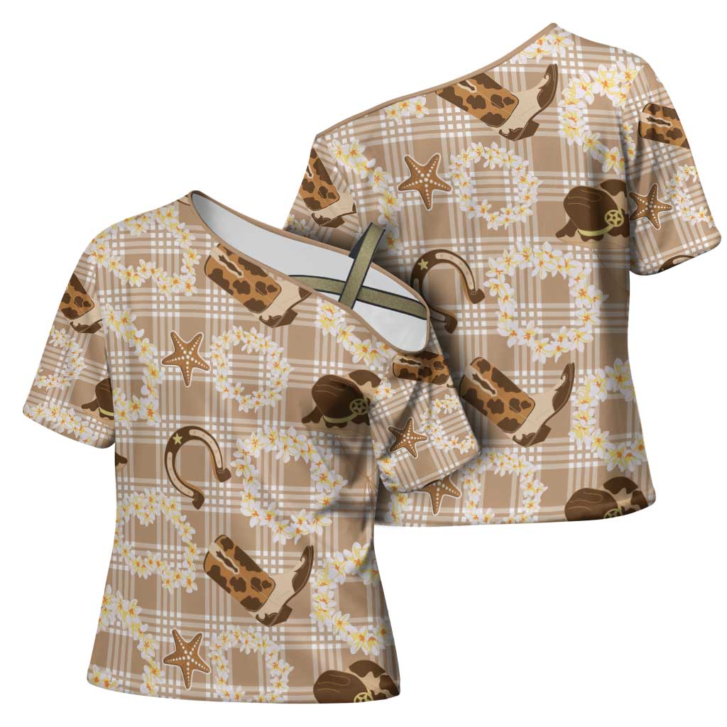 Aloha Hawaii Paniolo Khaki Palaka Cross Shoulder Shirt Coastal Rodeo LT7 - Polynesian Pride