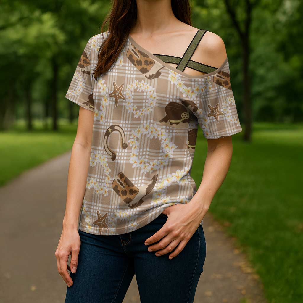 Aloha Hawaii Paniolo Khaki Palaka Cross Shoulder Shirt Coastal Rodeo LT7 - Polynesian Pride
