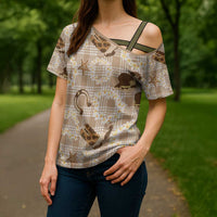 Aloha Hawaii Paniolo Khaki Palaka Cross Shoulder Shirt Coastal Rodeo LT7 - Polynesian Pride