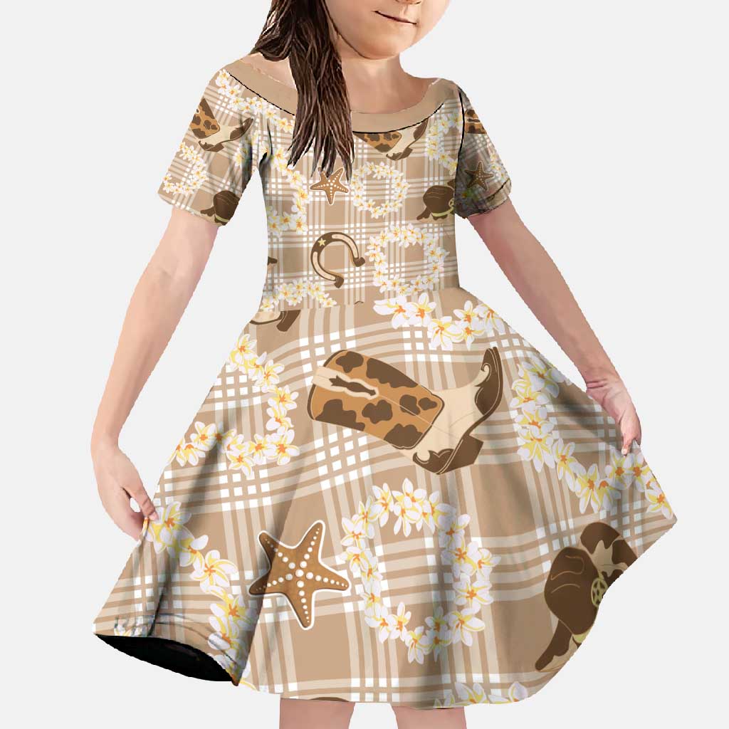 Aloha Hawaii Paniolo Khaki Palaka Family Matching Long Sleeve Bodycon Dress and Hawaiian Shirt Coastal Rodeo - Polynesian Pride