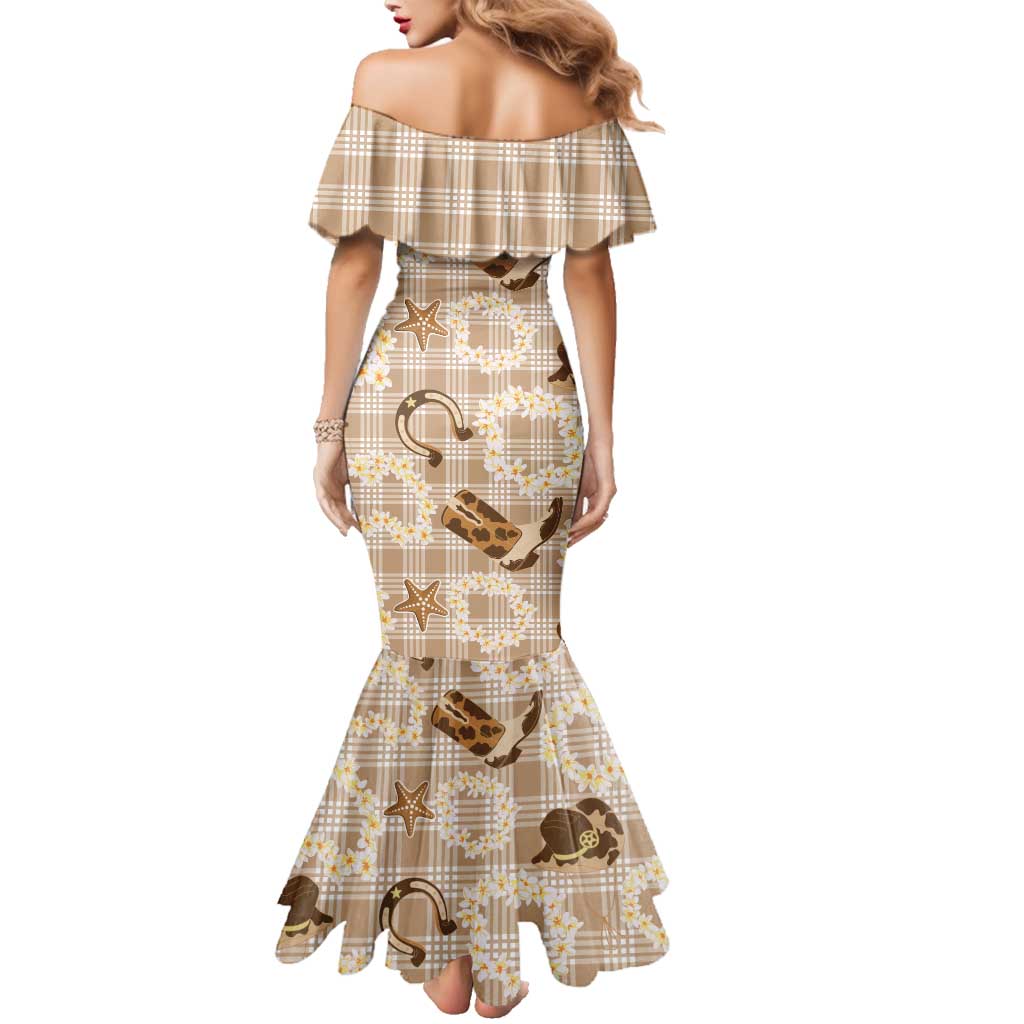 Aloha Hawaii Paniolo Khaki Palaka Family Matching Mermaid Dress and Hawaiian Shirt Coastal Rodeo - Polynesian Pride