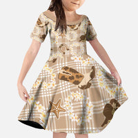 Aloha Hawaii Paniolo Khaki Palaka Family Matching Off Shoulder Maxi Dress and Hawaiian Shirt Coastal Rodeo - Polynesian Pride