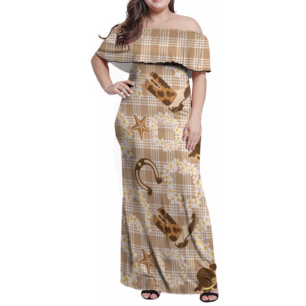 Aloha Hawaii Paniolo Khaki Palaka Family Matching Off Shoulder Maxi Dress and Hawaiian Shirt Coastal Rodeo - Polynesian Pride