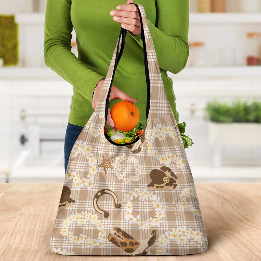 Aloha Hawaii Paniolo Khaki Palaka Grocery Bag Coastal Rodeo - Polynesian Pride