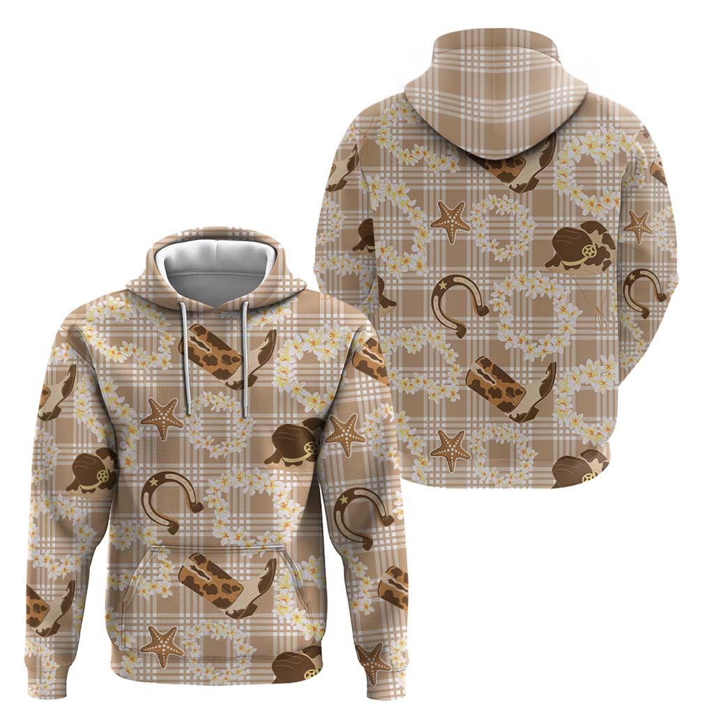 Aloha Hawaii Paniolo Khaki Palaka Hoodie Coastal Rodeo - Polynesian Pride