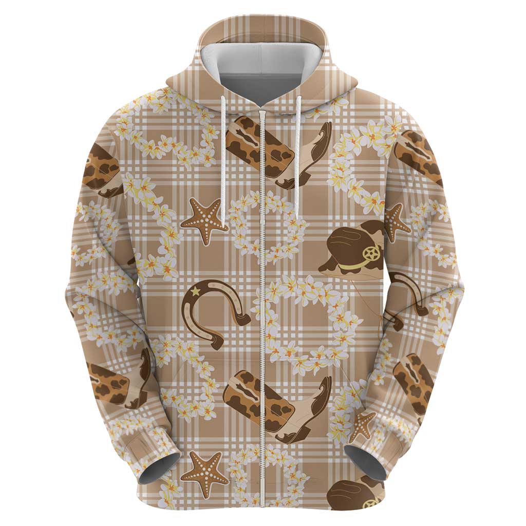 Aloha Hawaii Paniolo Khaki Palaka Hoodie Coastal Rodeo - Polynesian Pride