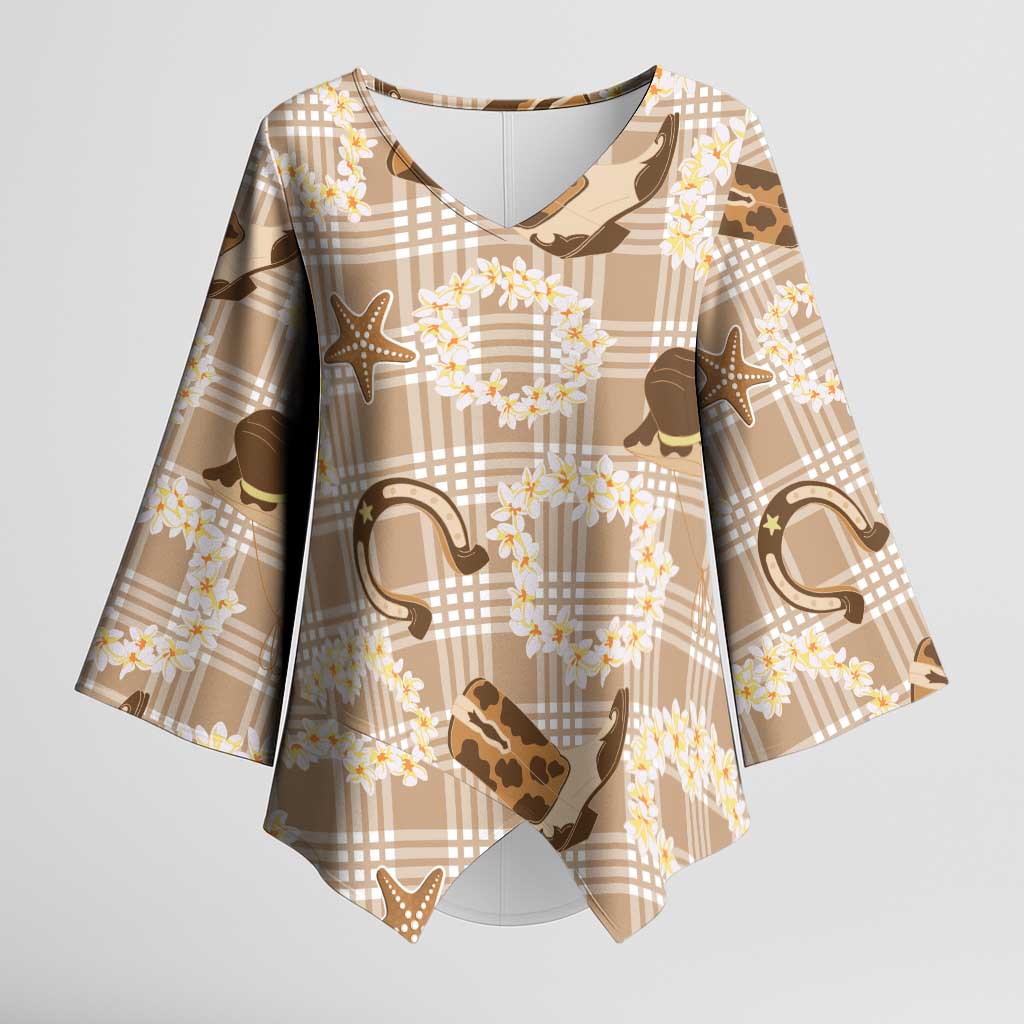Aloha Hawaii Paniolo Khaki Palaka Kimono Sleeve Blouse Coastal Rodeo LT7 Female Khaki - Polynesian Pride