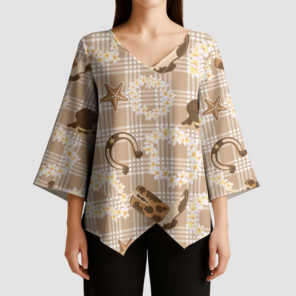 Aloha Hawaii Paniolo Khaki Palaka Kimono Sleeve Blouse Coastal Rodeo LT7 - Polynesian Pride