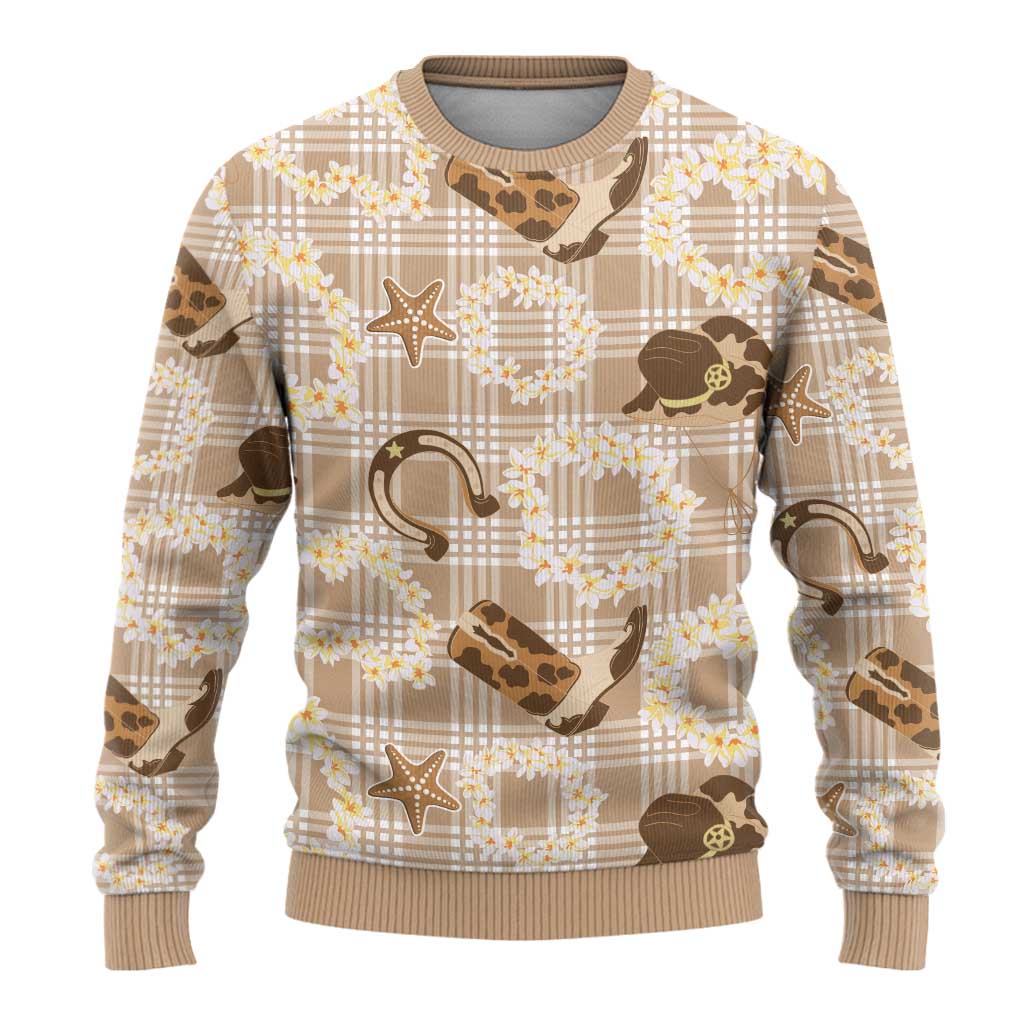 Aloha Hawaii Paniolo Khaki Palaka Ugly Christmas Sweater Coastal Rodeo - Polynesian Pride