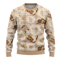 Aloha Hawaii Paniolo Khaki Palaka Ugly Christmas Sweater Coastal Rodeo - Polynesian Pride