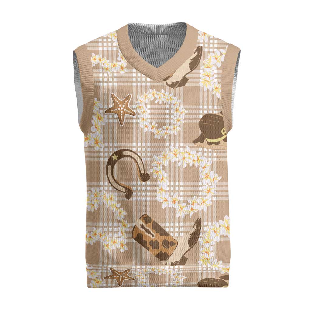 Aloha Hawaii Paniolo Khaki Palaka Christmas Knitted V-Neck Vest Coastal Rodeo LT7 Khaki - Polynesian Pride