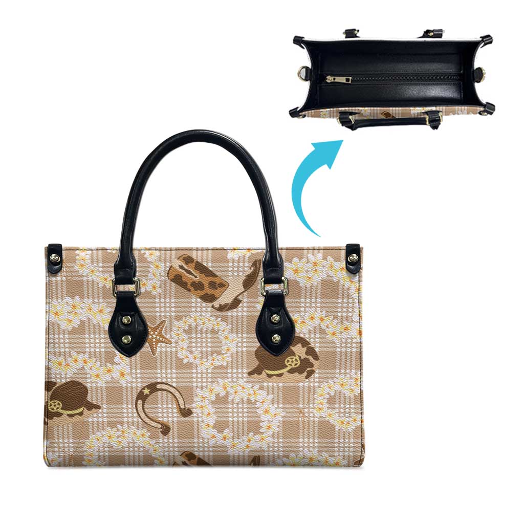 Aloha Hawaii Paniolo Khaki Palaka Leather Bag Coastal Rodeo - Polynesian Pride