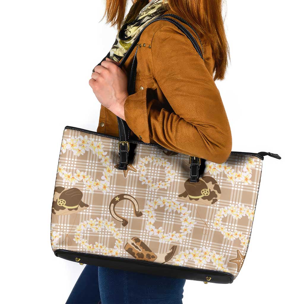 Aloha Hawaii Paniolo Khaki Palaka Leather Tote Bag Coastal Rodeo - Polynesian Pride