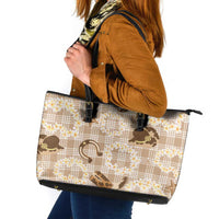 Aloha Hawaii Paniolo Khaki Palaka Leather Tote Bag Coastal Rodeo - Polynesian Pride