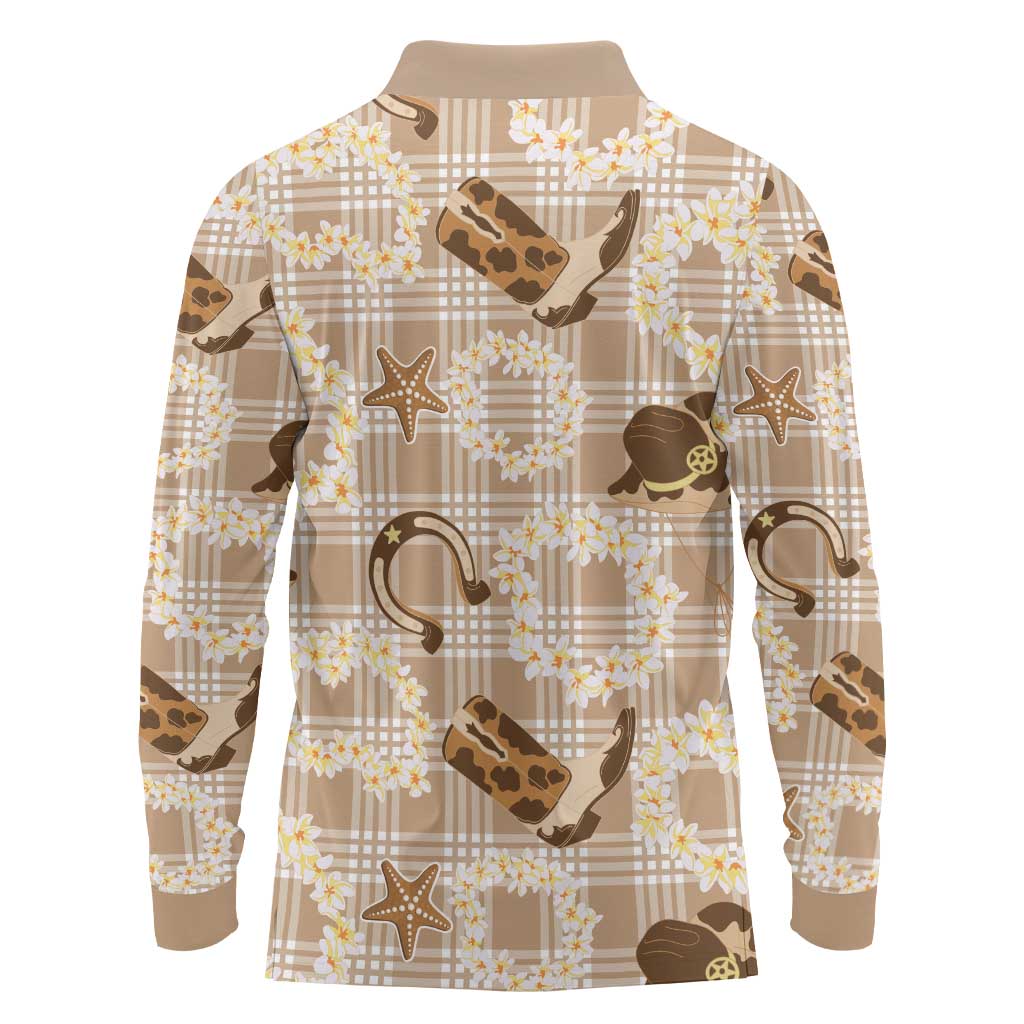 Aloha Hawaii Paniolo Khaki Palaka Long Sleeve Polo Shirt Coastal Rodeo LT7 - Polynesian Pride