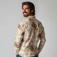 Aloha Hawaii Paniolo Khaki Palaka Long Sleeve Polo Shirt Coastal Rodeo LT7 - Polynesian Pride