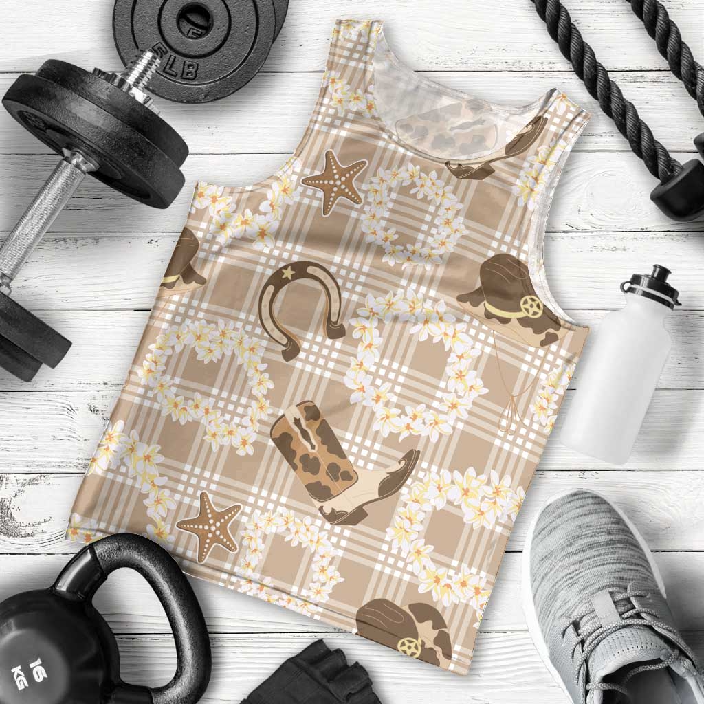 Aloha Hawaii Paniolo Khaki Palaka Men Tank Top Coastal Rodeo - Polynesian Pride