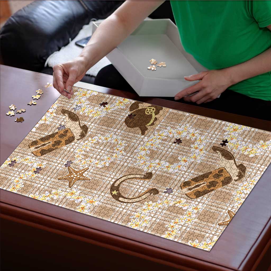 Aloha Hawaii Paniolo Khaki Palaka Puzzle Coastal Rodeo LT7 - Polynesian Pride