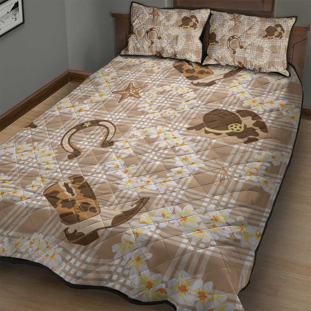 Aloha Hawaii Paniolo Khaki Palaka Quilt Bed Set Coastal Rodeo - Polynesian Pride