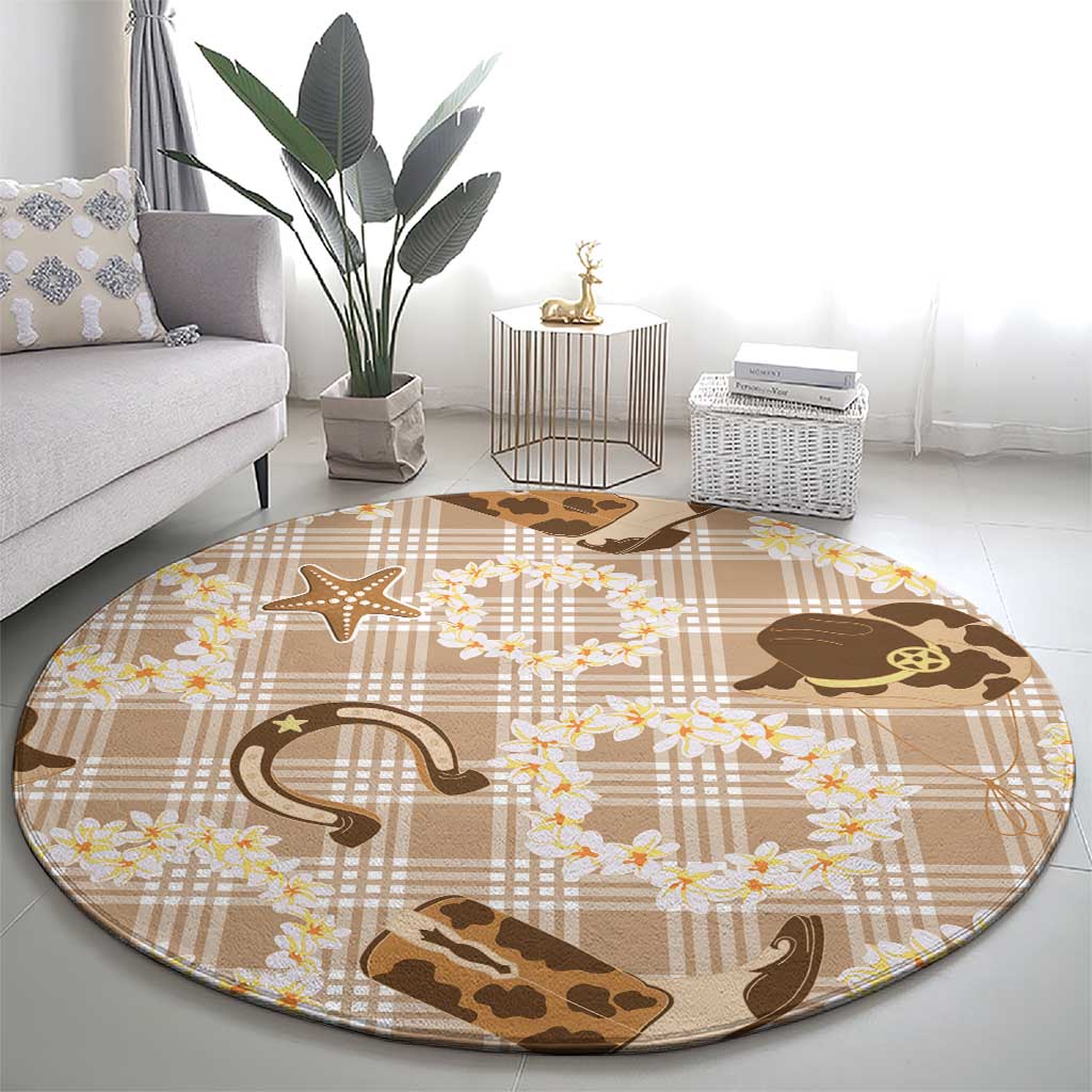Aloha Hawaii Paniolo Khaki Palaka Round Carpet Coastal Rodeo - Polynesian Pride