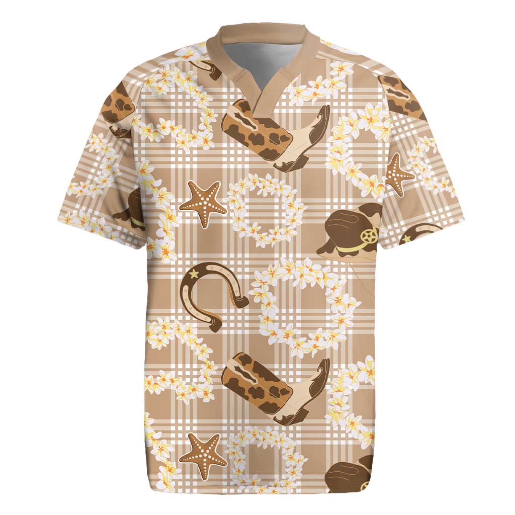 Aloha Hawaii Paniolo Khaki Palaka Rugby Jersey Coastal Rodeo - Polynesian Pride