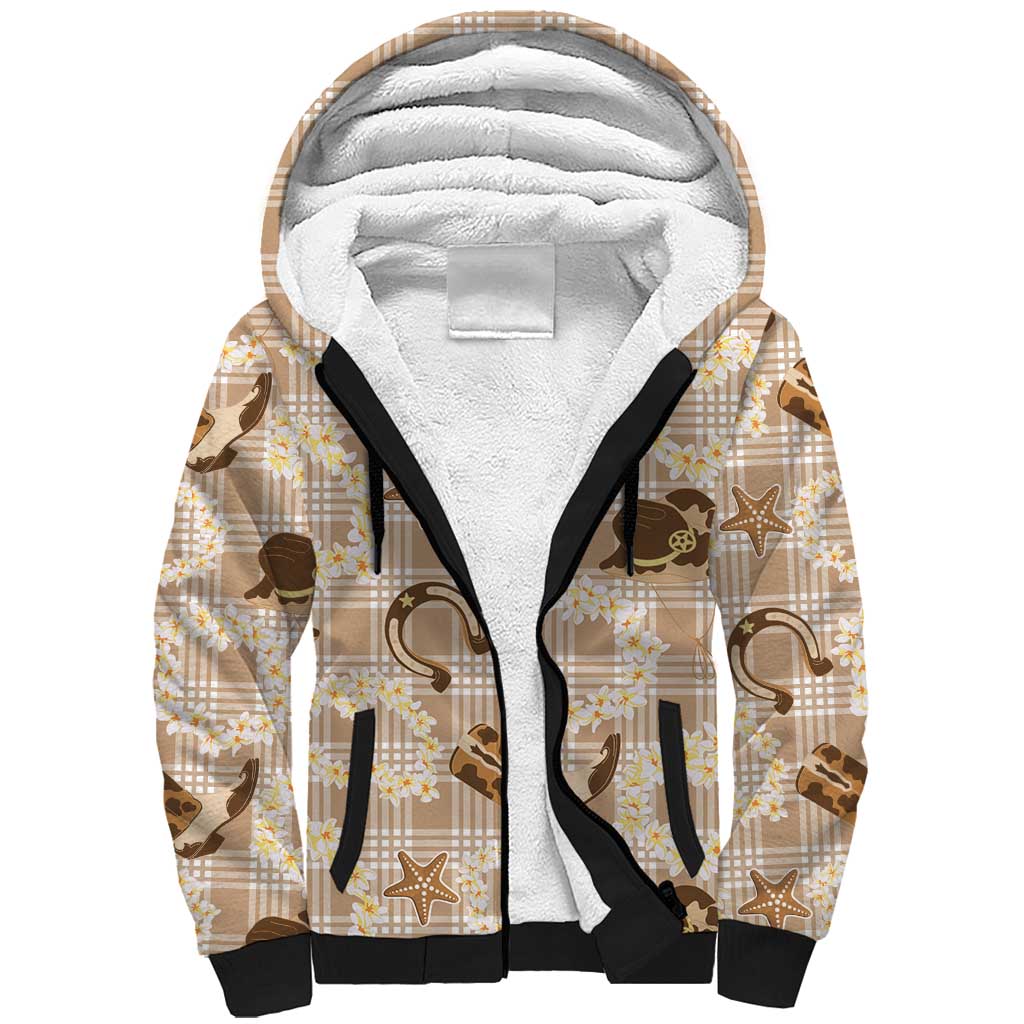 Aloha Hawaii Paniolo Khaki Palaka Sherpa Hoodie Coastal Rodeo LT7 Unisex Khaki - Polynesian Pride