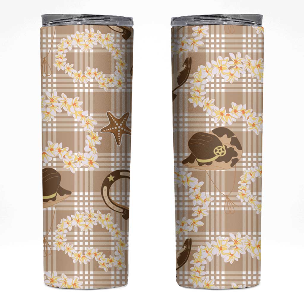 Aloha Hawaii Paniolo Khaki Palaka Skinny Tumbler Coastal Rodeo - Polynesian Pride