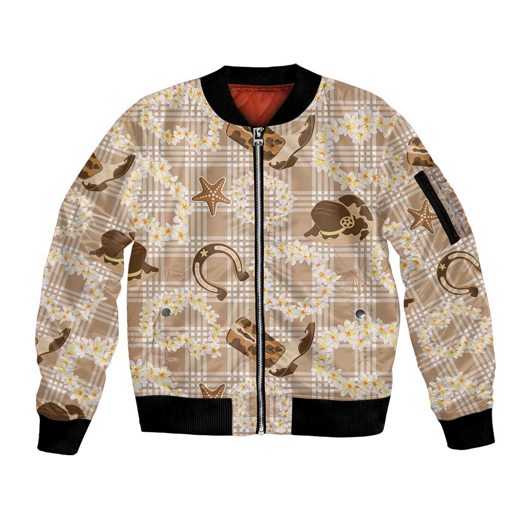 Aloha Hawaii Paniolo Khaki Palaka Sleeve Zip Bomber Jacket Coastal Rodeo - Polynesian Pride