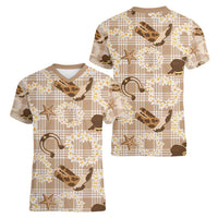 Aloha Hawaii Paniolo Khaki Palaka Women V-Neck T-Shirt Coastal Rodeo - Polynesian Pride