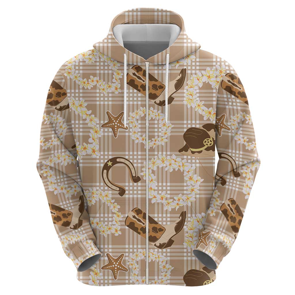 Aloha Hawaii Paniolo Khaki Palaka Zip Hoodie Coastal Rodeo - Polynesian Pride
