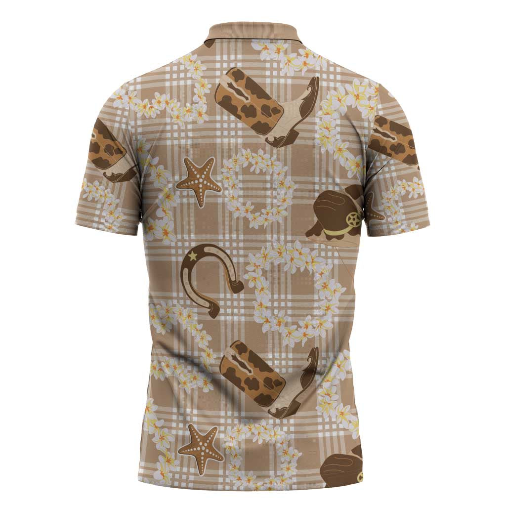 Aloha Hawaii Paniolo Khaki Palaka Zipper Polo Shirt Coastal Rodeo LT7 - Polynesian Pride