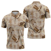 Aloha Hawaii Paniolo Khaki Palaka Zipper Polo Shirt Coastal Rodeo LT7 - Polynesian Pride