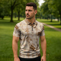 Aloha Hawaii Paniolo Khaki Palaka Zipper Polo Shirt Coastal Rodeo LT7 - Polynesian Pride