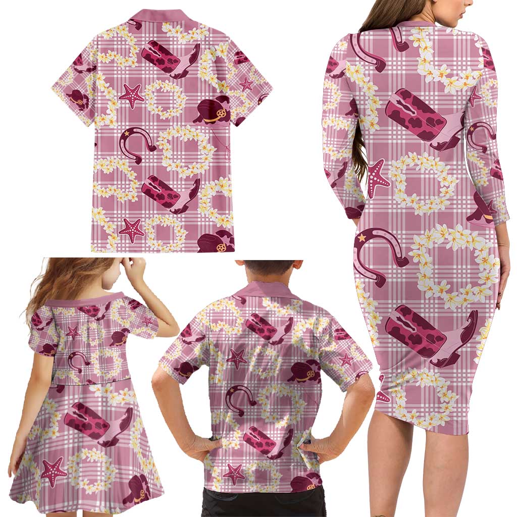Aloha Hawaii Paniolo Lokelani Rose Palaka Family Matching Long Sleeve Bodycon Dress and Hawaiian Shirt Coastal Rodeo - Polynesian Pride