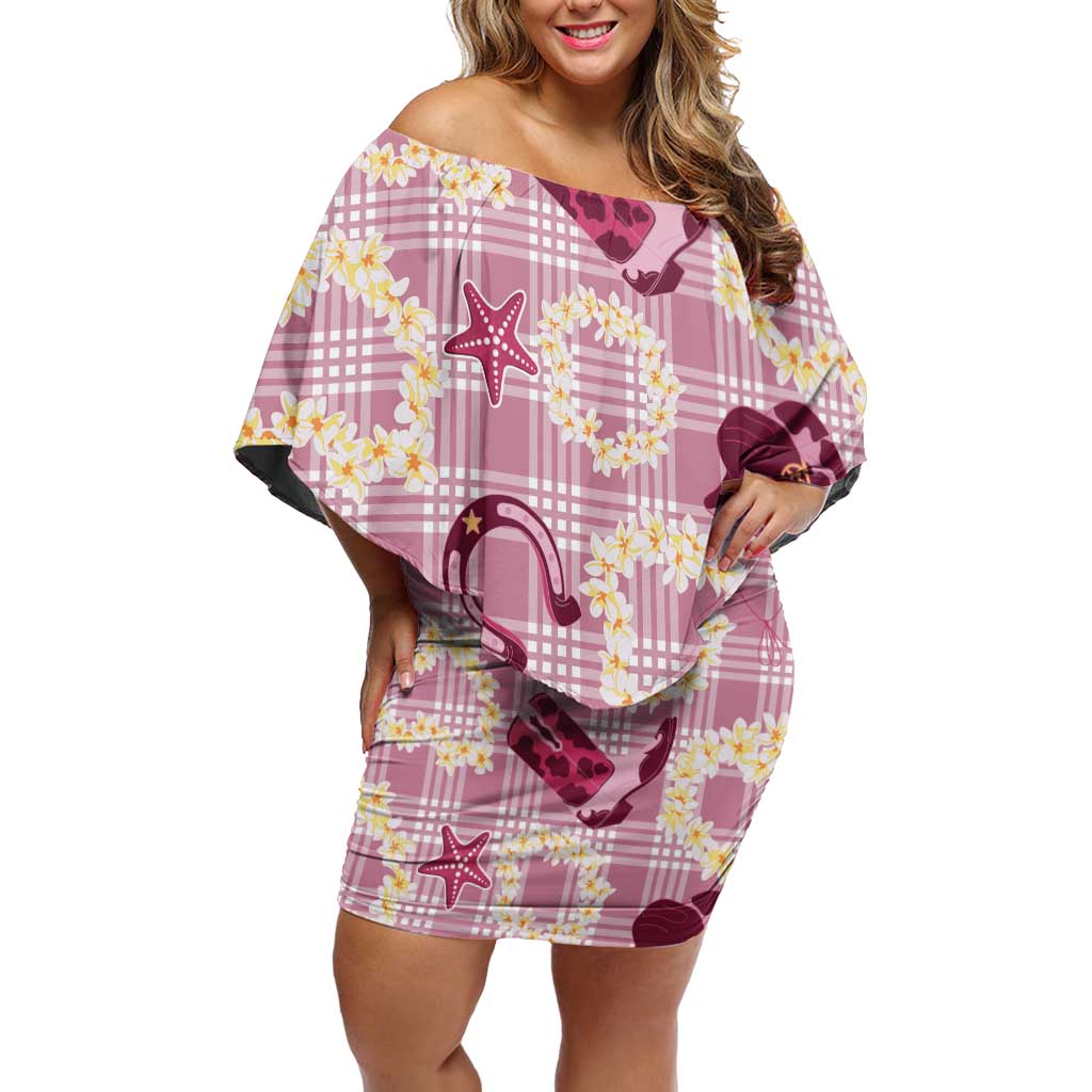 Aloha Hawaii Paniolo Lokelani Rose Palaka Family Matching Off Shoulder Short Dress and Hawaiian Shirt Coastal Rodeo - Polynesian Pride