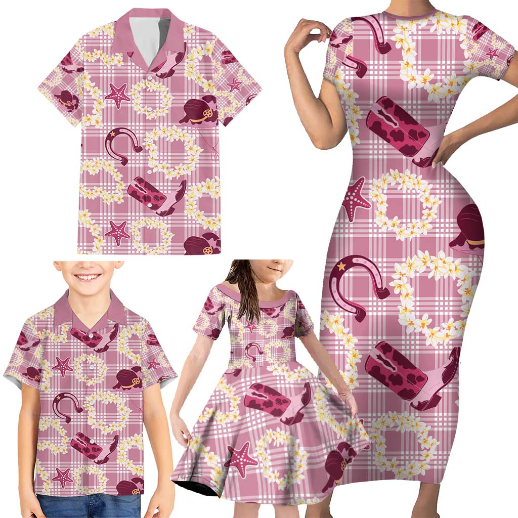 Aloha Hawaii Paniolo Lokelani Rose Palaka Family Matching Short Sleeve Bodycon Dress and Hawaiian Shirt Coastal Rodeo - Polynesian Pride