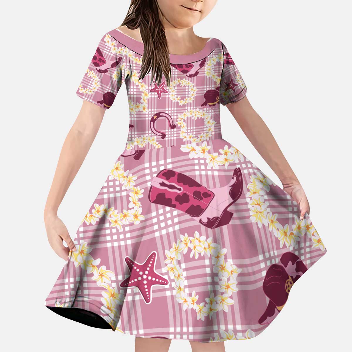 Aloha Hawaii Paniolo Lokelani Rose Palaka Kid Short Sleeve Dress Coastal Rodeo - Polynesian Pride