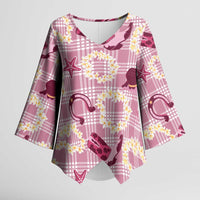 Aloha Hawaii Paniolo Lokelani Rose Palaka Kimono Sleeve Blouse Coastal Rodeo LT7 Female Rose Pink - Polynesian Pride