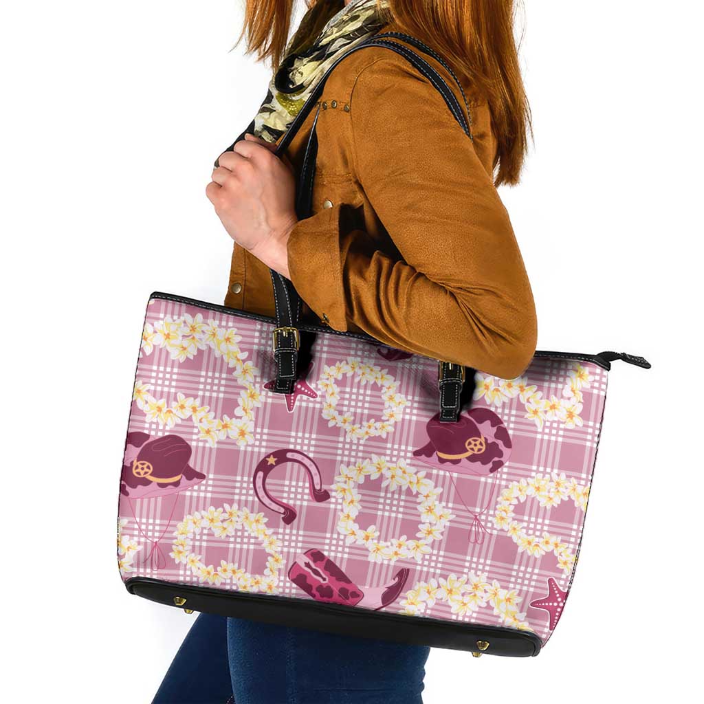 Aloha Hawaii Paniolo Lokelani Rose Palaka Leather Tote Bag Coastal Rodeo - Polynesian Pride