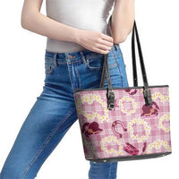Aloha Hawaii Paniolo Lokelani Rose Palaka Leather Tote Bag Coastal Rodeo - Polynesian Pride