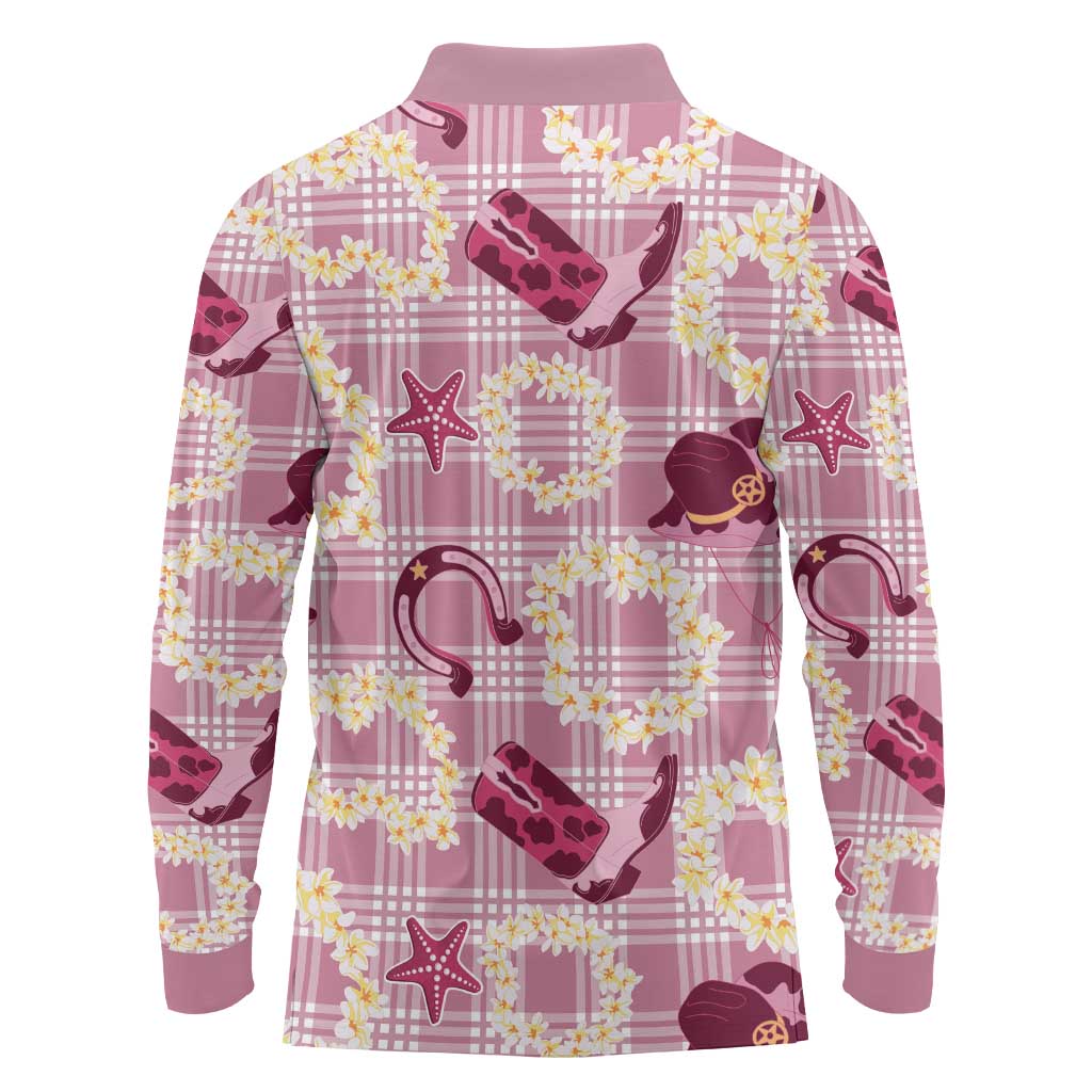 Aloha Hawaii Paniolo Lokelani Rose Palaka Long Sleeve Polo Shirt Coastal Rodeo LT7 - Polynesian Pride