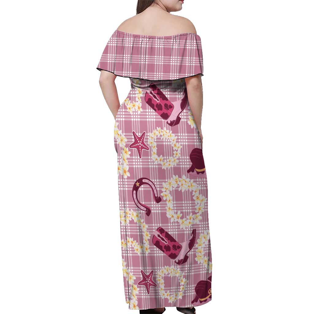 Aloha Hawaii Paniolo Lokelani Rose Palaka Off Shoulder Maxi Dress Coastal Rodeo - Polynesian Pride