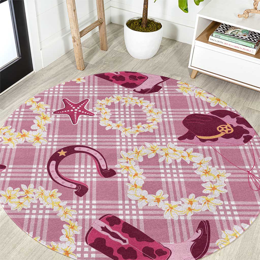 Aloha Hawaii Paniolo Lokelani Rose Palaka Round Carpet Coastal Rodeo - Polynesian Pride