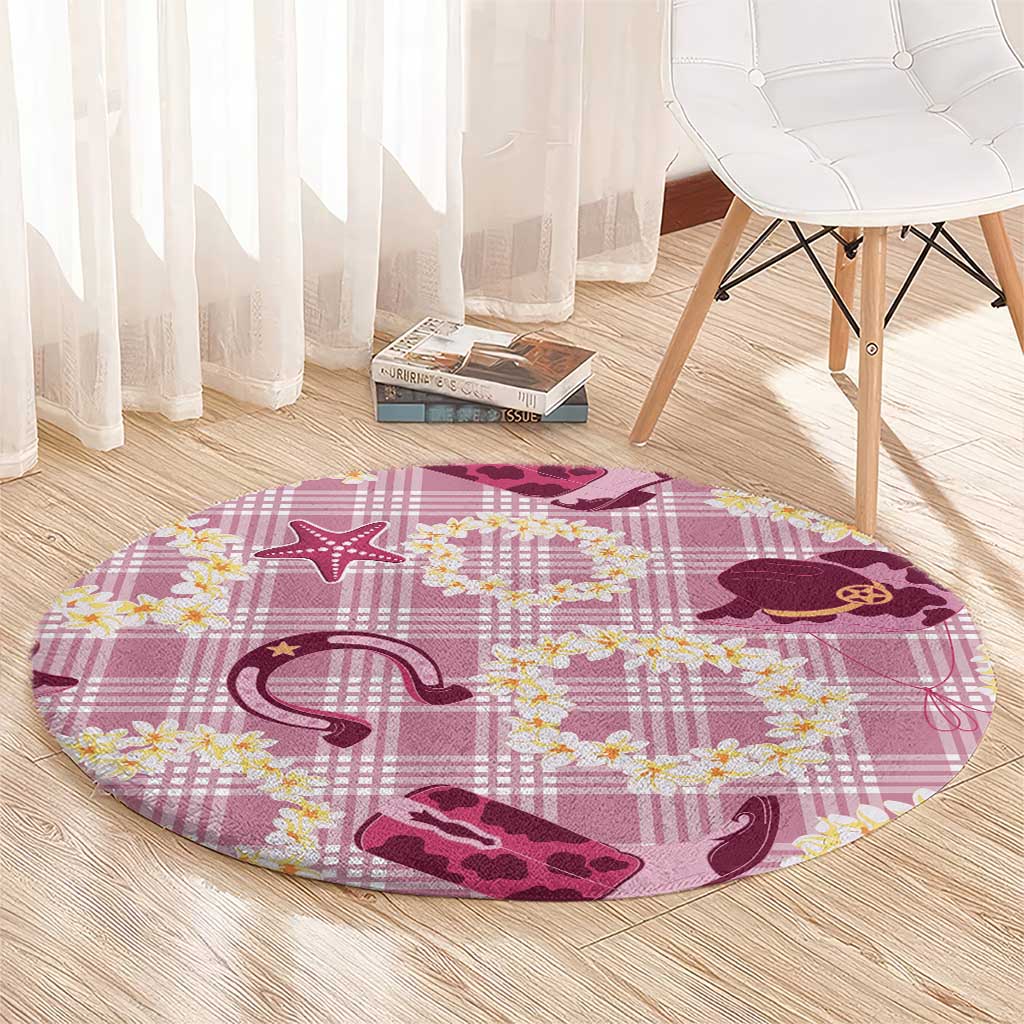 Aloha Hawaii Paniolo Lokelani Rose Palaka Round Carpet Coastal Rodeo - Polynesian Pride