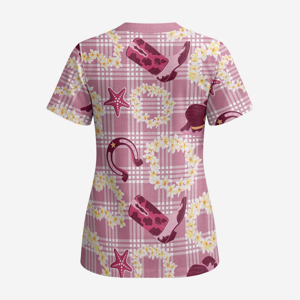 Aloha Hawaii Paniolo Lokelani Rose Palaka Scrub Top Coastal Rodeo - Polynesian Pride