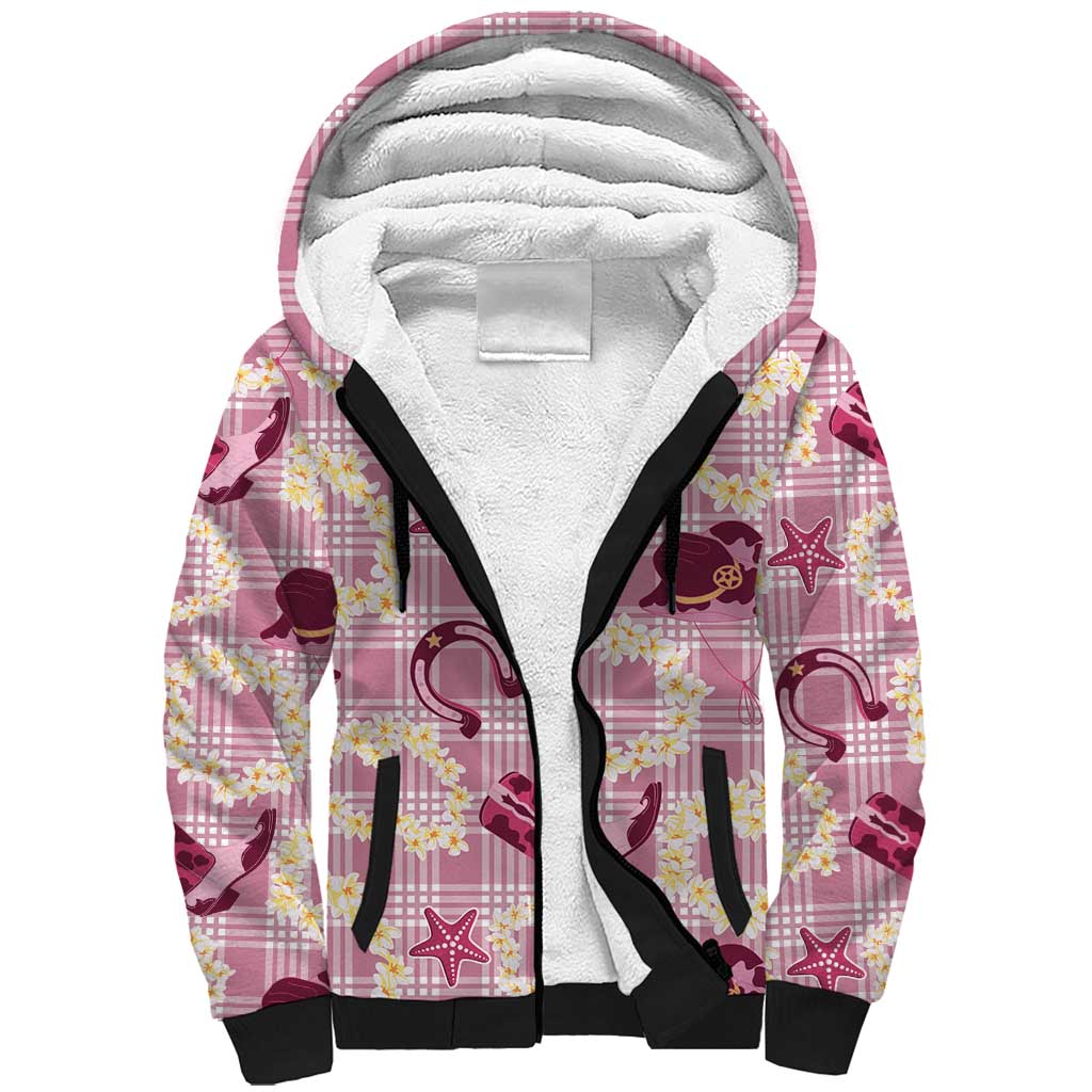 Aloha Hawaii Paniolo Lokelani Rose Palaka Sherpa Hoodie Coastal Rodeo LT7 Unisex Rose Pink - Polynesian Pride
