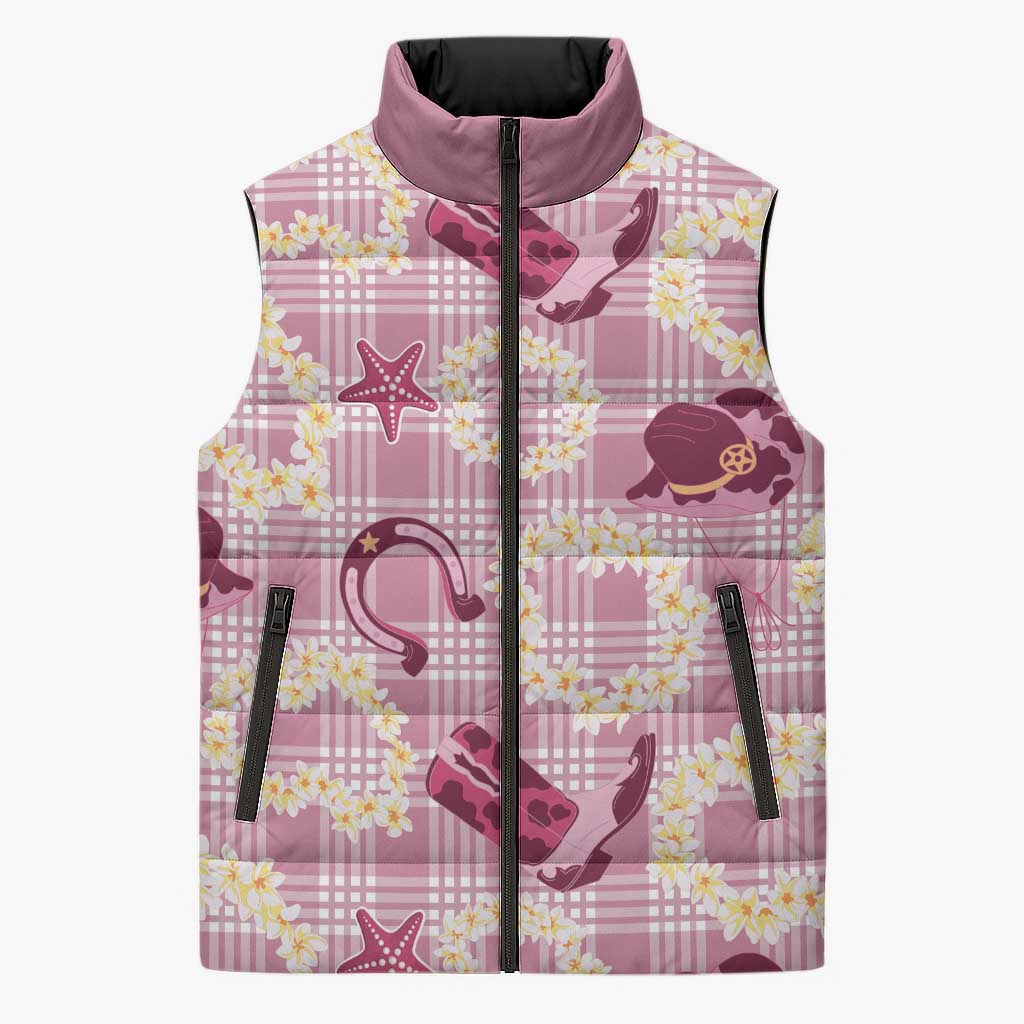 Aloha Hawaii Paniolo Lokelani Rose Palaka Sleeveless Puffer Jacket Coastal Rodeo LT7 Unisex Rose Pink - Polynesian Pride