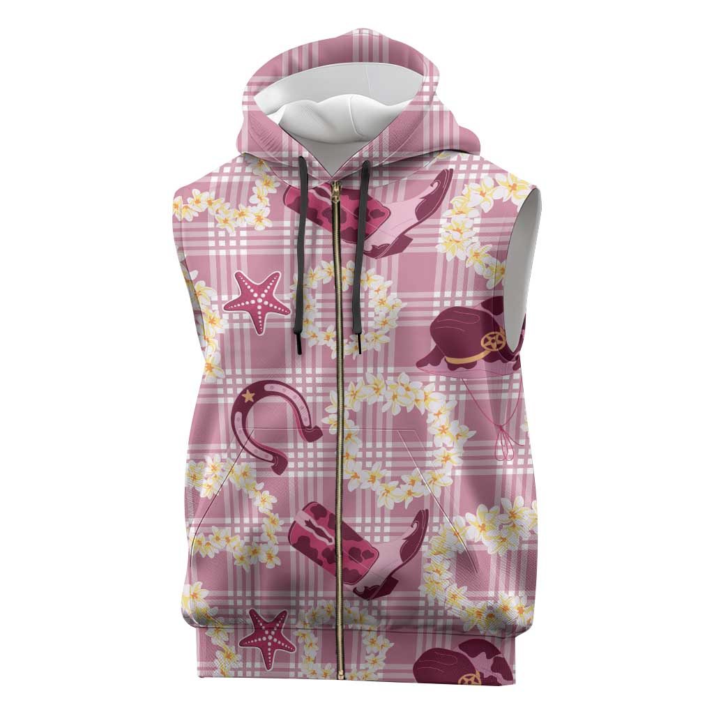 Aloha Hawaii Paniolo Lokelani Rose Palaka Sleeveless Zip Hoodie Coastal Rodeo - Polynesian Pride